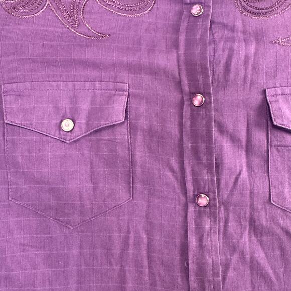 Western Rodeo Shirt Purple Pearl Snap Long Sleeve Arena‎ Shirt Cruel Girl L FLAW - Picture 7 of 10